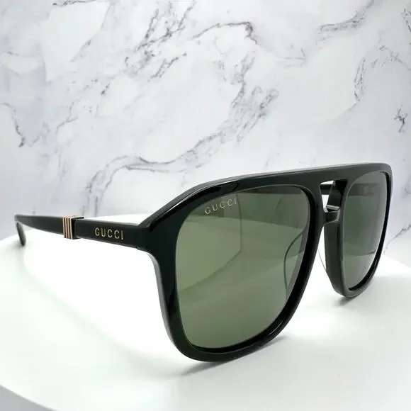 New GUCCI Sunglasses Black Aviator Pilot Gold Logo Metal Red Green Web Gucci - Picture 15 of 16